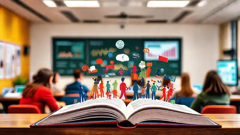 Estudiantes discuten sociología en aula moderna